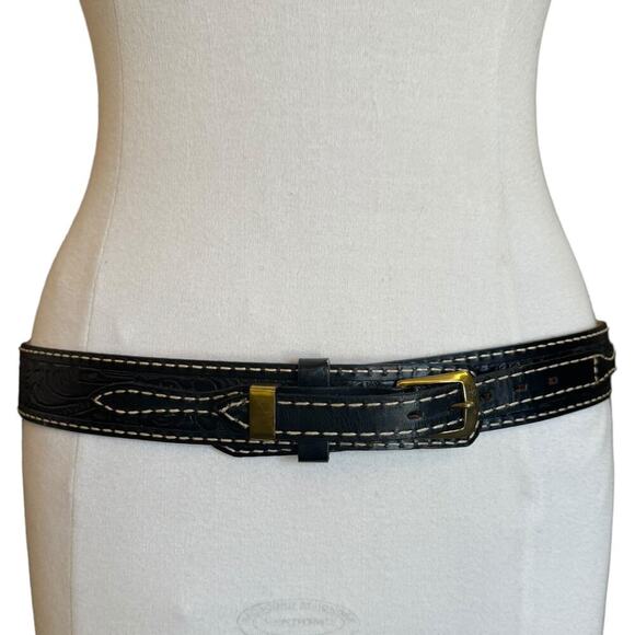 Tony Llama Accessories - Vintage Tony Llama Black Tooled Leather Belt